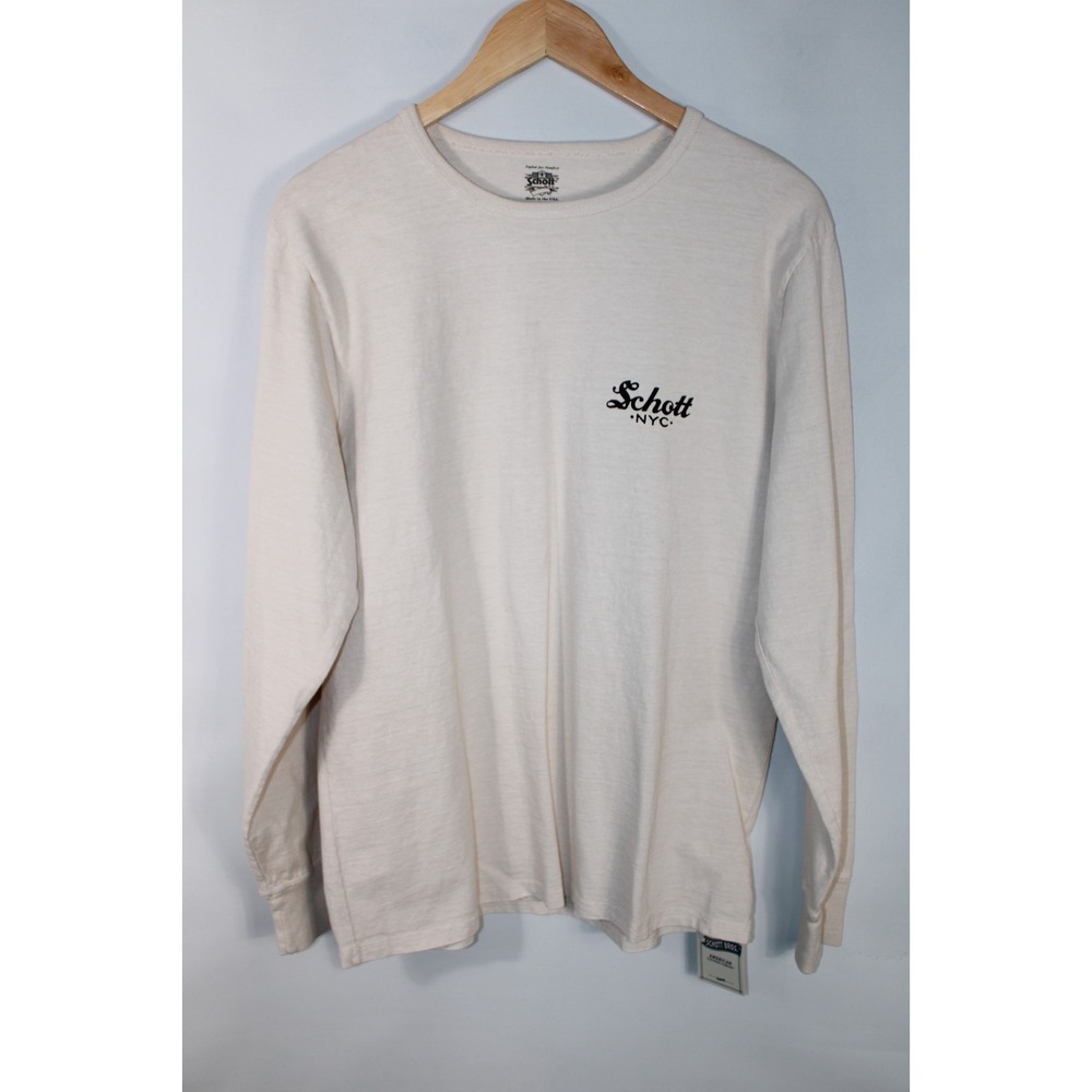 NWT Schott NYC Men's Medium Beige Long Sleeve Round Neck Perfecto T-Shirt